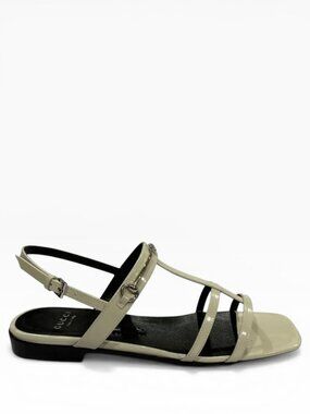 Gucci Divine Cream Patent Leather Slingback Sandals